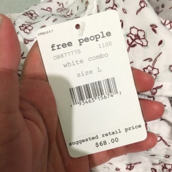 Free People Floral Blouse Ruffle Top White Large - Picture 6 of 6